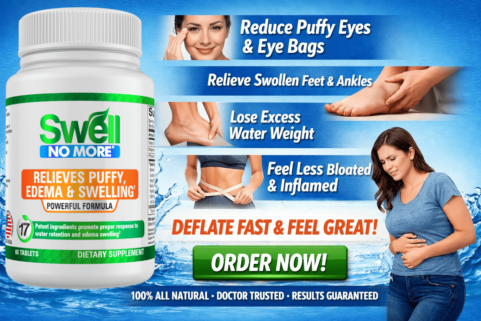 SwellNoMore Tablets Reduces Edema Swelling- Natural Diuretic Anti Inflammatory