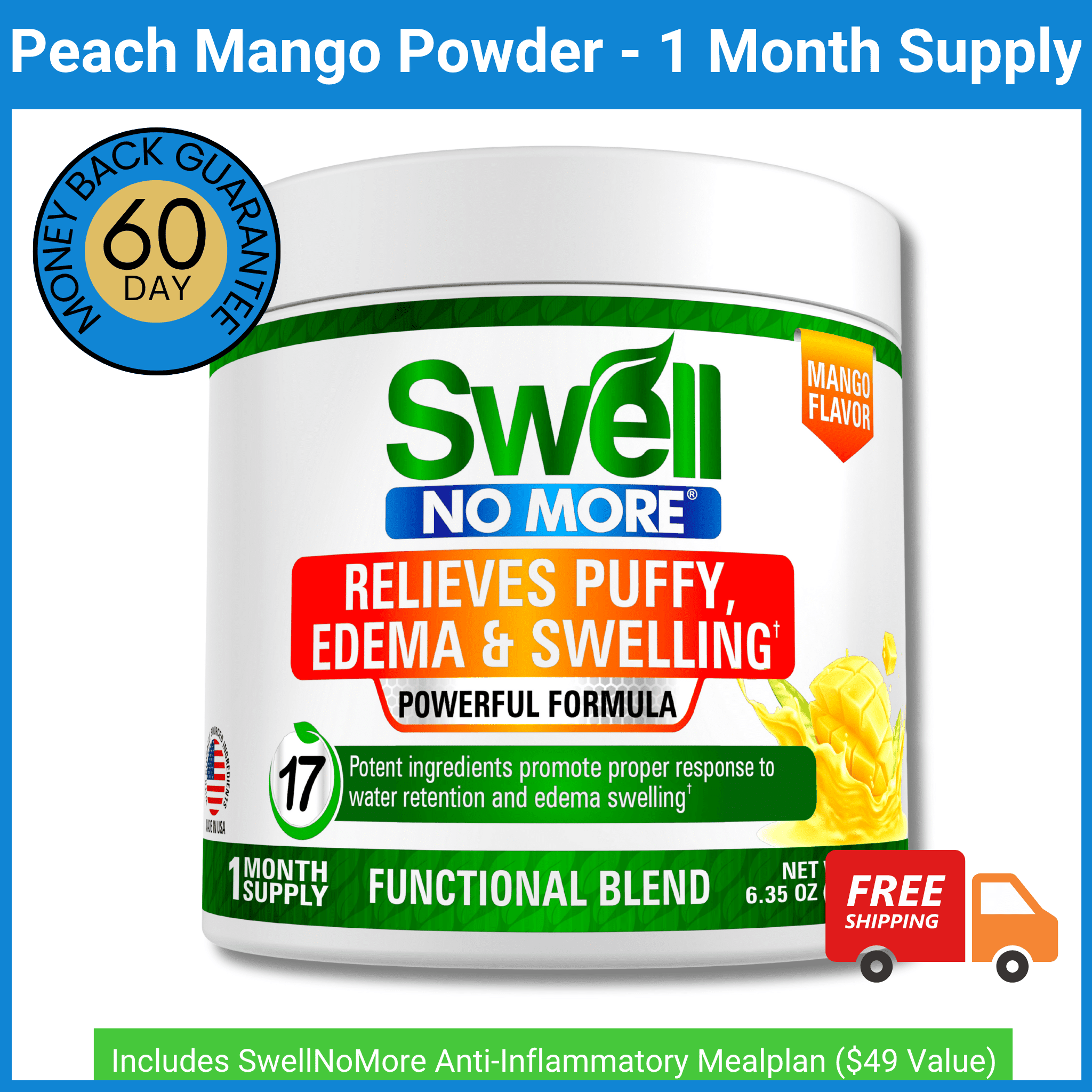 Delicious SwellNoMore Peach Mango Powder! Reduces Edema Swelling Natural Diuretic Anti-Inflammatory